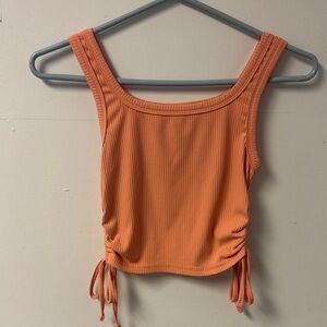 SHEIN Orange Ribbed Crop Top with Side Ties